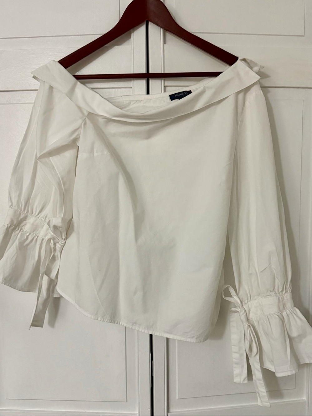 Maddison  White Off-Shoulder Tie-Sleeve Blouse